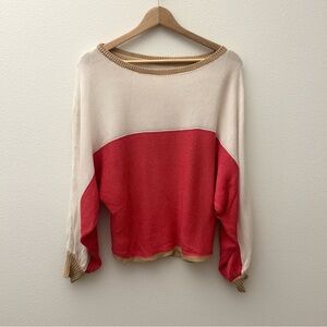 Anthropologie Coral and Cream Colorblock Sweater | Dolman Sleeve | Size S